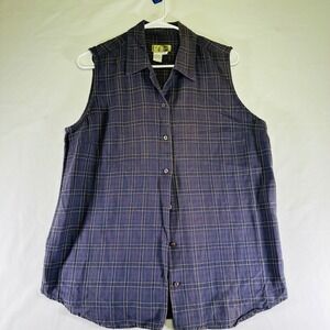 The Territory Ahead Sleeveless Vest Button Down Slate Blue Plaid Mens Large